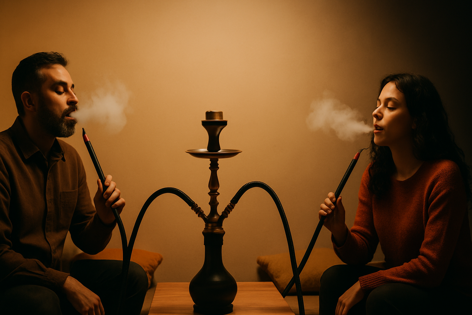 that shisha needs to have two pipes as both people are smoking but one pipe shows